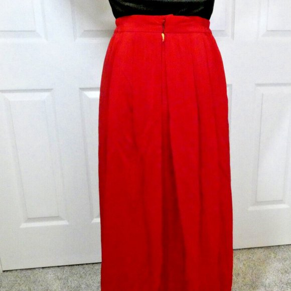 Red Long Skirt 100% SILK Vintage Made in Hong Kong Pockets Omanti Womens Size 6 - Picture 2 of 9
